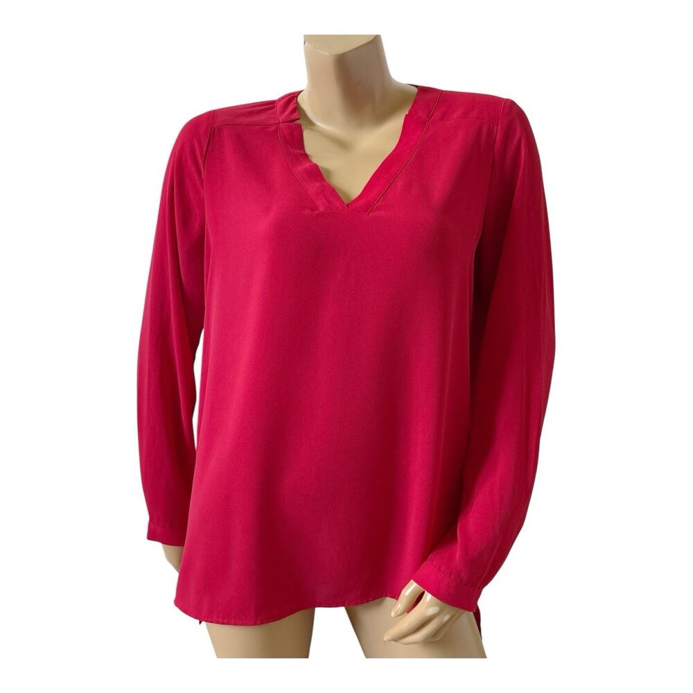 PLEIONE Womens Size Medium Red Long Sleeve V Neck Polyester Shirt Top